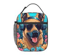 HLBSDM Pastore tedesco con cuffie, borsa termica riutilizzabile per il pranzo con cane pastore tedesco - Borsa portatile impermeabile per uomo e donna