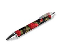 HLBSDM Penna a sfera da ufficio ad asciugatura rapida, punta fine da 0,5 mm, inchiostro nero, scrittura, motivo floreale, fiori, rose rosse, 1 pezzo