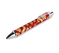 HLBSDM Penna a sfera retrattile di alta qualità con scrittura classica e inchiostro ad asciugatura rapida, motivo draghi cinesi rossi e floreali, 1 pezzo