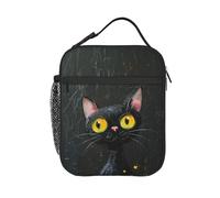 HLBSDM Portapranzo termico con dipinto ad olio di gatto nero, borsa per il pranzo isolata per uomo e donna, con manico removibile, borsa per il pranzo.