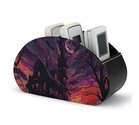 HLBSDM Portatelecomando a forma di casa stregata nera, contenitore portatelecomando per TV, organizer da scrivania in pelle, portapenne in PU, organizer fisso per soggiorno e ufficio (5 scomparti)