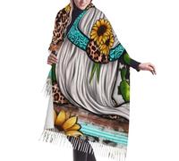 HLBSDM Sciarpa con frange in cashmere, pietre turchesi, girasoli e gnomi occidentali. Le sciarpe in seta autunnali e invernali sono le più comode e morbide.