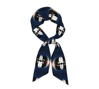 HLBSDM Sciarpa lunga in raso con due cigni bianchi per donna, stampa integrale, morbida al tatto come la seta, foulard per capelli e turbante.
