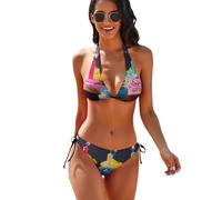 HLBSDM Set Bikini Colorati con Cupcake di Buon Compleanno per Donna, Costumi da Bagno a Due Pezzi, Bikini Sexy e Carini con Allacciatura al Collo.