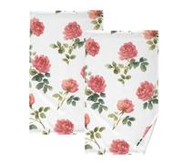 HLBSDM Set di 2 asciugamani in cotone con motivo floreale rustico e rose - 71x41 cm