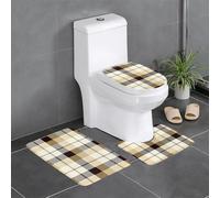 HLBSDM Set di 3 tappeti da bagno a quadri (2) in morbida flanella con tappeto a forma di U e copriwater.