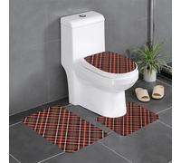 HLBSDM Set di 3 tappeti da bagno a quadri (2) in morbida flanella con tappeto a forma di U e copriwater.