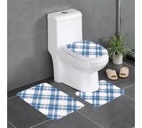 HLBSDM Set di 3 tappetini da bagno in flanella con motivo scozzese turchese, blu, rosso e bianco, copriwater e tappetino per vasca | Morbidezza come una nuvola