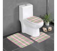 HLBSDM Set di 3 tappetini da bagno in flanella con motivo scozzese verde chiaro e rosa, copriwater e tappetino per vasca | Morbidezza come una nuvola