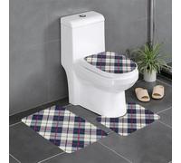 HLBSDM Set di 3 tappetini da bagno in flanella con texture in tessuto blu e beige e piccola illustrazione diagonale | Morbidezza come una nuvola