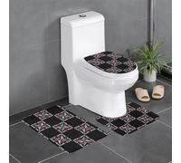 HLBSDM Set di 3 tappetini da bagno in flanella con trama patchwork e motivi tribali in stile boho etnico, con decorazioni tradizionali e motivi folk | Morbidezza come una nuvola