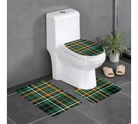 HLBSDM Set di 3 tappetini da bagno in flanella con trama scozzese verde celtica, copriwater e tappetino per vasca | Morbidezza come una nuvola