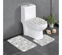 HLBSDM Set di 3 tappetini da bagno in flanella geometrici con rombi, quadrati e rettangoli, con disegno a mano, copriwater e tappetino per vasca | Morbidezza come una nuvola