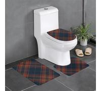 HLBSDM Set di 3 tappetini da bagno in flanella scozzese blu e rossa: tappeto da bagno, copriwater e tappetino per vasca | Morbidezza come una nuvola