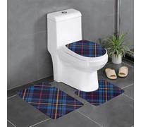 HLBSDM Set di 3 tappetini da bagno in flanella scozzese blu, rosso e giallo: tappeto da bagno, copriwater e tappetino per vasca | Morbidezza come una nuvola