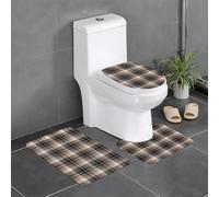 HLBSDM Set di 3 tappetini da bagno in flanella scozzese nera, marrone e beige chiaro: tappeto da bagno, copriwater e tappetino per vasca | Morbidezza come una nuvola