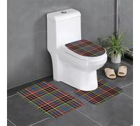HLBSDM Set di 3 tappetini da bagno in flanella scozzese rosso, nero, verde, blu, oro e bianco: tappeto da bagno, copriwater e tappetino per vasca | Morbidezza come una nuvola