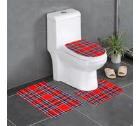 HLBSDM Set di 3 tappetini da bagno in flanella scozzese tradizionale britannica, rosso e blu, con copriwater e tappetino per vasca | Morbidezza come una nuvola