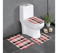 HLBSDM Set di 3 tappetini da bagno in flanella Tartan S nei colori nero e rosso: tappeto da bagno, copriwater e tappetino per vasca | Morbidezza come una nuvola