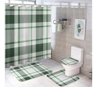 HLBSDM Set di 4 tende da a con motivo scozzese a quadri e gabbia di San Patrizio, tenda da a con 12 ganci, tappetini antiscivolo e coperchio del water, set da bagno per accessori di arredo bagno