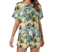 HLBSDM Set Pigiama da Donna con Stampa di Barche a Vela Rosse e Gialle, Maniche Corte, 2 Pezzi, Abbigliamento da casa, Pigiama