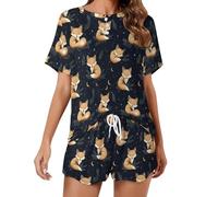 HLBSDM Set Pigiama da Donna con Stampa di Una Simpatica dei Cartoni Animati, Maniche Corte, 2 Pezzi, Abbigliamento da casa, Pigiama da Relax