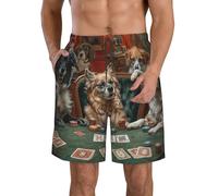 HLBSDM Short de Bain à séchage Rapide pour Homme, Motif chiens mignons jouant au Poker, Style Vintage et humoristique, avec poches
