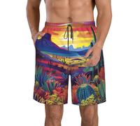 HLBSDM Short de Bain à séchage Rapide pour Homme, Motif er de Soleil Dans Le désert, Cactus occidentaux, beauté, Short de Plage avec poches