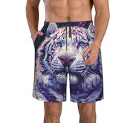 HLBSDM Short de Bain à séchage Rapide pour Homme, Motif Tigre, Galaxie, étoiles et nébuleuses, Fantaisie, Violet rêveur, avec poches