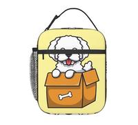 HLBSDM Simpatico cane che gioca in una scatola. Borsa termica portatile e leggera per il pranzo - Piccola borsa riutilizzabile per donne e adulti, ideale per lavoro, viaggi e picnic.