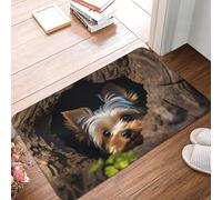 HLBSDM Tappetino per ingresso a forma di piccolo Yorkshire Terrier, resistente e adatto a tutte le stagioni, per esterni e interni, assorbente, antiscivolo, a basso profilo, 24" x 16"
