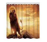 HLBSDM Tenda da doccia con leone, giungla, re, cima della montagna, predatori, tenda da doccia impermeabile per bagno con 12 ganci ad occhiello, giallo, 60 x 72 pollici