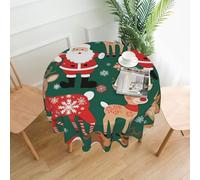 HLBSDM Tovaglia rotonda pratica con stampa di Babbo Natale e renne natalizie, resistente, adatta per casa, ristorante, hotel, riunioni e come copritavolo decorativo.