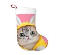 HLBSDM Una divertente calza natalizia con stampa di gatti per feste in famiglia, da appendere al caminetto da 17,7 pollici, con anello per appenderla, decorazione natalizia