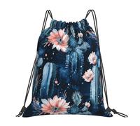 HLBSDM Zaino con coulisse, borsa da palestra, viaggio, escursionismo, spiaggia, cactus del deserto di mezzanotte, floreale, 16 x 14 pollici
