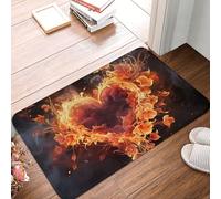 HLBSDM Zerbino d'ingresso Fire Flowers and Heart, resistente e adatto a tutte le condizioni atmosferiche, per esterni e interni, assorbente, antiscivolo, a basso profilo, 24" x 16"