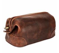 HLC Beauty case da uomo in pelle - miglior regalo per gli uomini - Kit Dopp in vera pelle di alta qualità kit da barba organizer kit da viaggio borsa da uomo - taglia grande, Marrone, Beauty case da