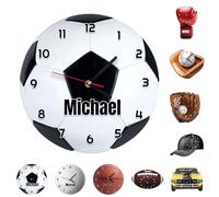 HLCYANYA Orologio da parete personalizzato con nome a forma di pallone da calcio, orologio sportivo personalizzato per camera, soggiorno o sala giochi, appassionati di sport