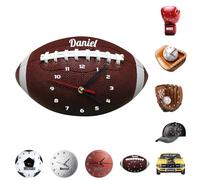 HLCYANYA Orologio da parete personalizzato con nome a forma di pallone da football americano, orologio sportivo personalizzato per camera, soggiorno o sala giochi, appassionati di sport