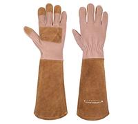 HLDD HANDLANDY Guanti da potatura per donne e uomini, lunghi guanti da giardinaggio in pelle a prova di spina con protezione dell'avambraccio, guanto da lavoro da giardino (grande, marrone)