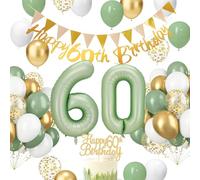 HLEIUKT Kit Palloncini 60 Anni Compleanno, Decorazioni Festa Verde Oro per Uomo Donna, Buon Compleanno Festone, Addobbi Oro Verde