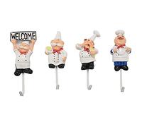 HLELU Confezione da 4 Ganci da Muro Figurine Cuoco Francese in Resina Appendiabiti da Parete per Cuoco (Stile Assortito)
