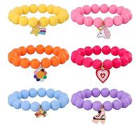 HLenyoy 6 pezzi Ragazze Colorful Beaded Bracciali Unicorno Cuore Arcobaleno Bracciali Elastici Bracciali Amicizia