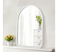 HLFMVWE Arch Bagno Vanità Specchio decorativo da parete, 40 x 50 cm, bianco anticato, specchio rustico con cornice in legno, decorazione da parete per ingresso, soggiorno