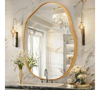 HLFMVWE Golden Specchio da bagno regolare con cornice in metallo da parete 45 x 65 cm, specchio asimmetrico, cornice in lega di alluminio, decorazione da parete per bagno, camera da letto