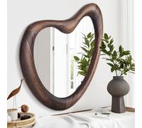 HLFMVWE Grande specchio asimmetrico da parete, in legno rustico marrone, specchio ondulato irregolare da parete per soggiorno, camera da letto, ingresso, bagno, specchio decorativo moderno, 70 x 50 cm
