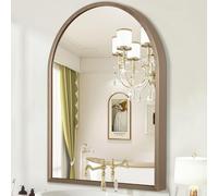 HLFMVWE Grande specchio da parete ad arco con cornice in lega di alluminio, specchio da bagno in metallo spazzolato, specchio da parete per soggiorno, camera da letto, ingresso in ottone, 65 x 45 cm