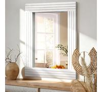 HLFMVWE Grande specchio da parete rustico, rettangolare vintage con cornice in legno, grande specchio decorativo per casa colonica, soggiorno, bagno, camera da letto, ingresso, bianco, 45 x 65 cm