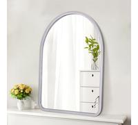 HLFMVWE Specchi da parete 50 x 40 cm rustico con cornice in legno vintage specchio decorativo fattoria camera da letto bagno soggiorno specchio appeso decorazione da parete arco grande argento
