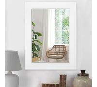 HLFMVWE Specchi da parete Rustico Cornice in legno rettangolare Specchio da parete Vintage Farmhouse Specchi da appendere per bagno Soggiorno Vanity Camera da letto Decor Bianco Ampio Trim Piccolo 40